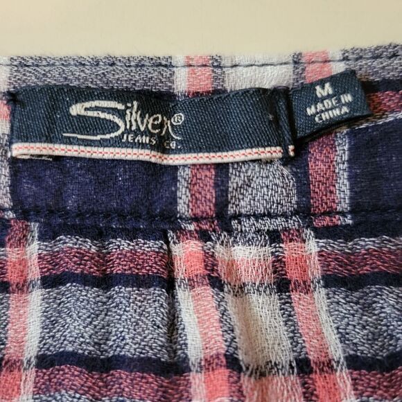 Silver Jeans Co. Navy Plaid Long Sleeve Button-Down Blouse - Picture 4 of 16